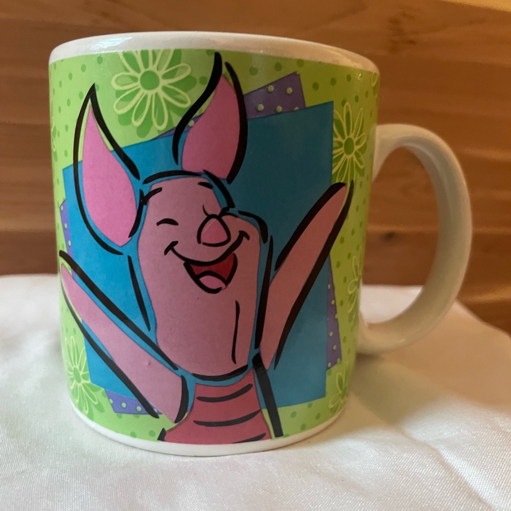 Vintage Disney Winnie The Pooh Mug 1997 Coffee Cup Piglet Green